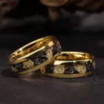 Anillo de tungsteno con meteorito de 8 mm para hombre, joyería de moda, anillos de boda para hombre, anillos de compromiso con incrustaciones de hoja de oro, regalos finos, ajuste cómodo. 3