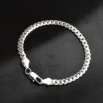 Pulsera de plata de ley 925, 6mm, 18/20cm, cadena lateral plana, cierre de langosta para mujer, hombre, joyería de compromiso de boda 6
