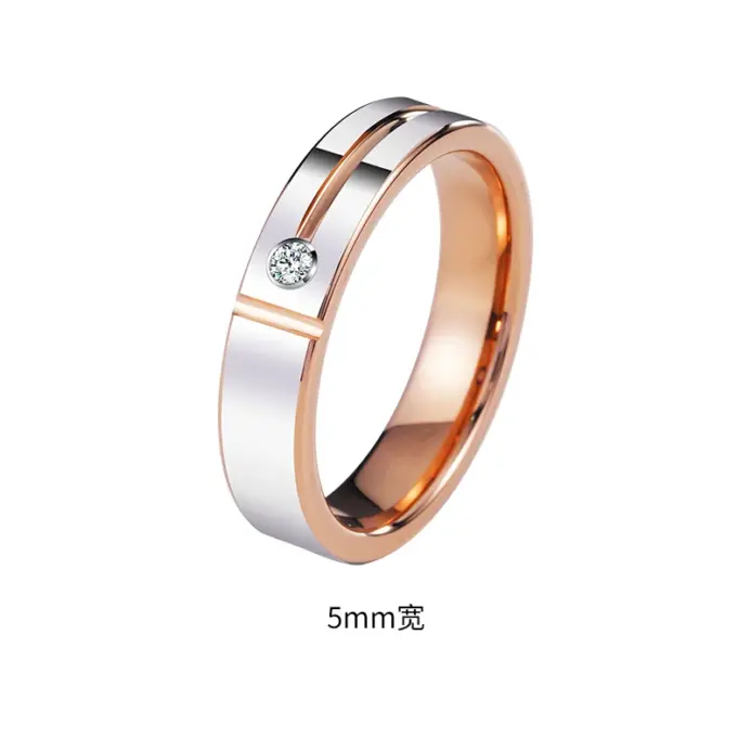 Anillos de boda para hombres y mujeres, chapado en oro rosa, incrustaciones de moissanita sintética de tungsteno, ajuste cómodo, grabado 2