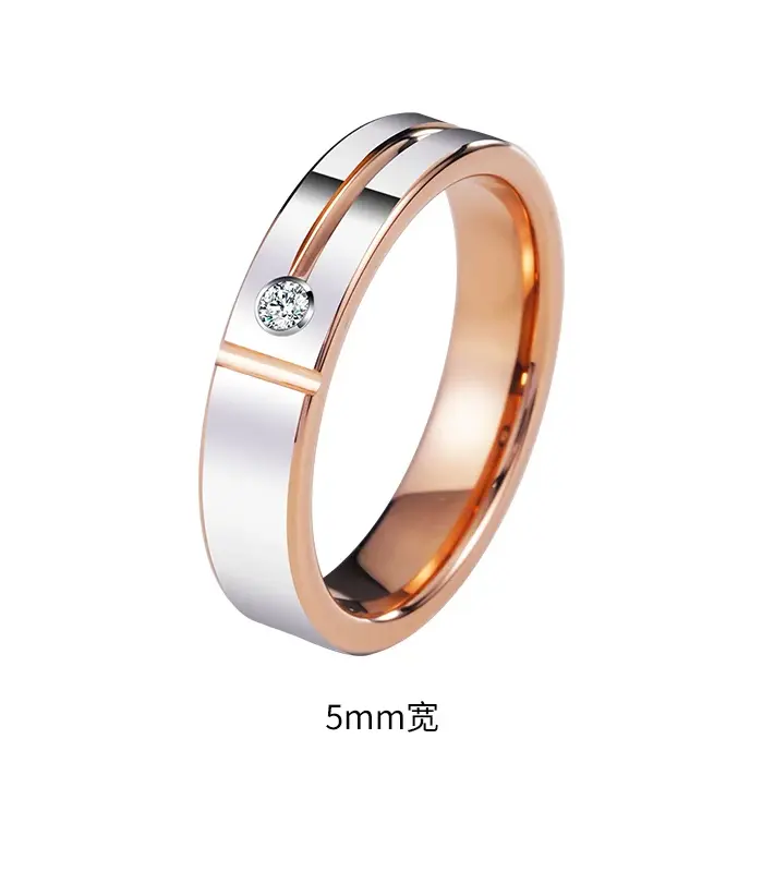 Anillos de boda para hombres y mujeres, chapado en oro rosa, incrustaciones de moissanita sintética de tungsteno, ajuste cómodo, grabado 2