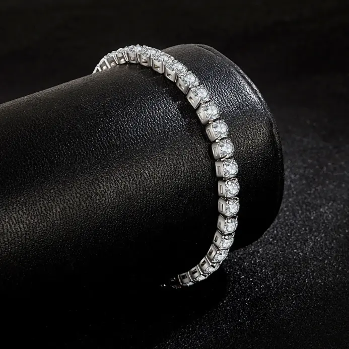 Lihong-pulsera de plata de ley S925 para mujer, brazalete de Circonia cúbica, bola de tenis, joyería sencilla de compromiso, abalorio de boda, 4mm, 16-20cm 2