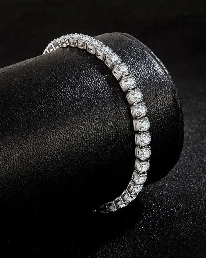 Lihong-pulsera de plata de ley S925 para mujer, brazalete de Circonia cúbica, bola de tenis, joyería sencilla de compromiso, abalorio de boda, 4mm, 16-20cm 2