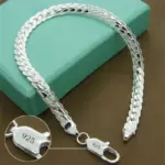 Pulsera de plata de ley 925 de 6mm, 18/20cm, cadena lateral plana, pulsera con cierre de langosta para mujer y hombre, joyería para fiesta y boda, regalo de vacaciones 1