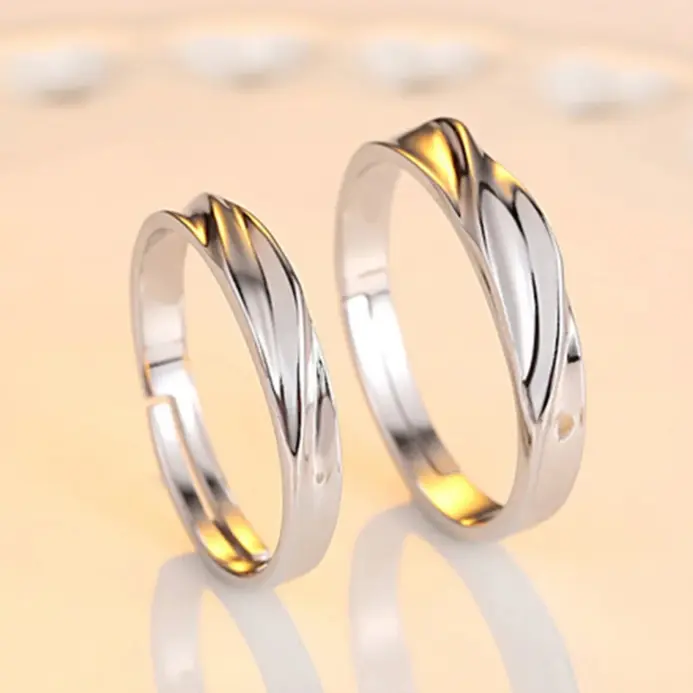2 Anillos de Plata de Ley 925 con Circonita para Pareja, para Mujer y Hombre, Exquisitos, para Estudiantes, Novias, Accesorios de Joyería de Plata para Boda 2