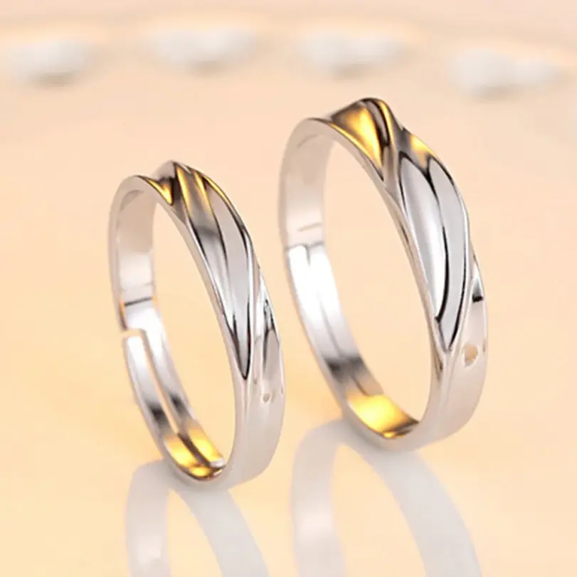 2 Anillos de Plata de Ley 925 con Circonita para Pareja, para Mujer y Hombre, Exquisitos, para Estudiantes, Novias, Accesorios de Joyería de Plata para Boda 2