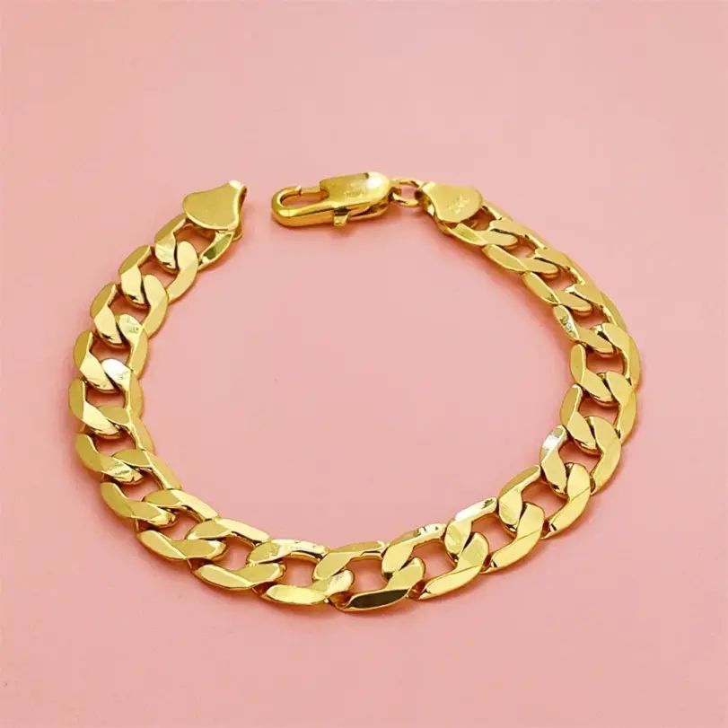 Pulsera de oro puro 24K 9999 de lujo para hombres y mujeres, pulsera de oro de 24 quilates, pulsera cubana lateral de 8mm 3