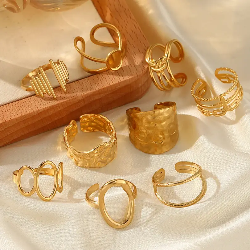 2025 anillos de acero inoxidable minimalista geométrico entrelazado anillo abierto ajustable anillo atmosférico de moda para mujer joyería nueva 3