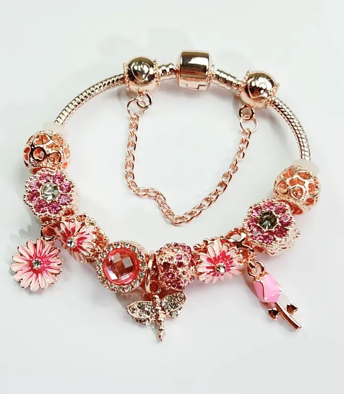 🌸 Brazalete "Summer Romance" – Cuentas Florales y Oro Rosa 1