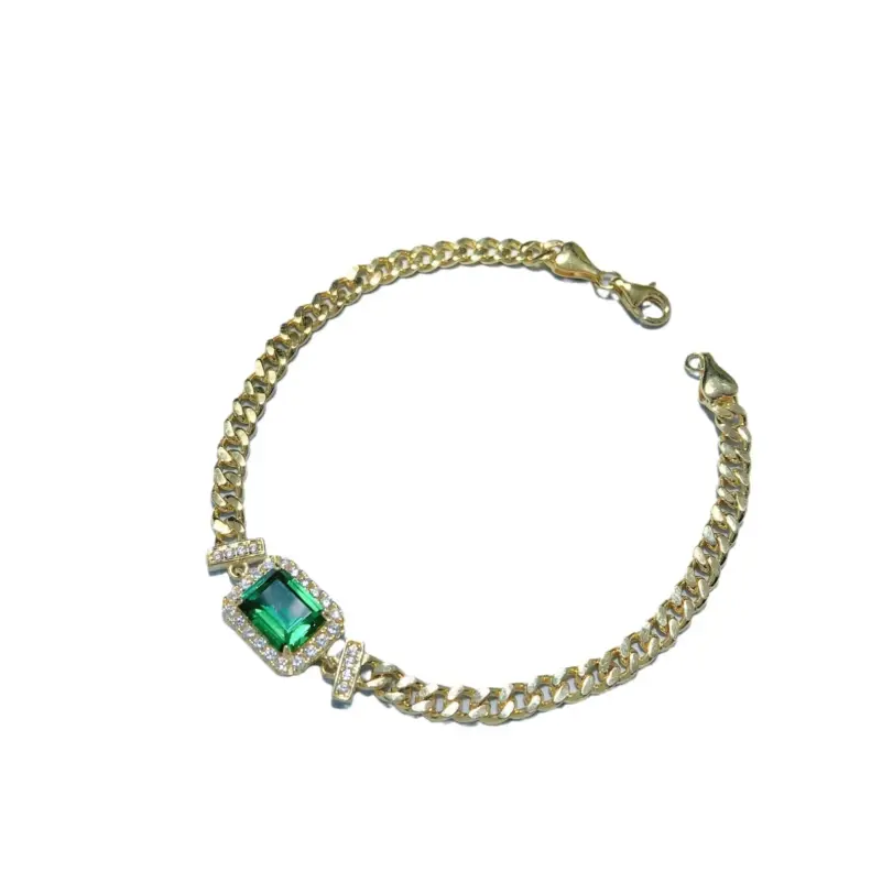 GoldAether - Pulsera de Lujo para Mujer, 100% Oro Real de 18k, Estilo Vintage con Esmeraldas y Diamantes, Pulsera Cuadrada con Moissanita 3