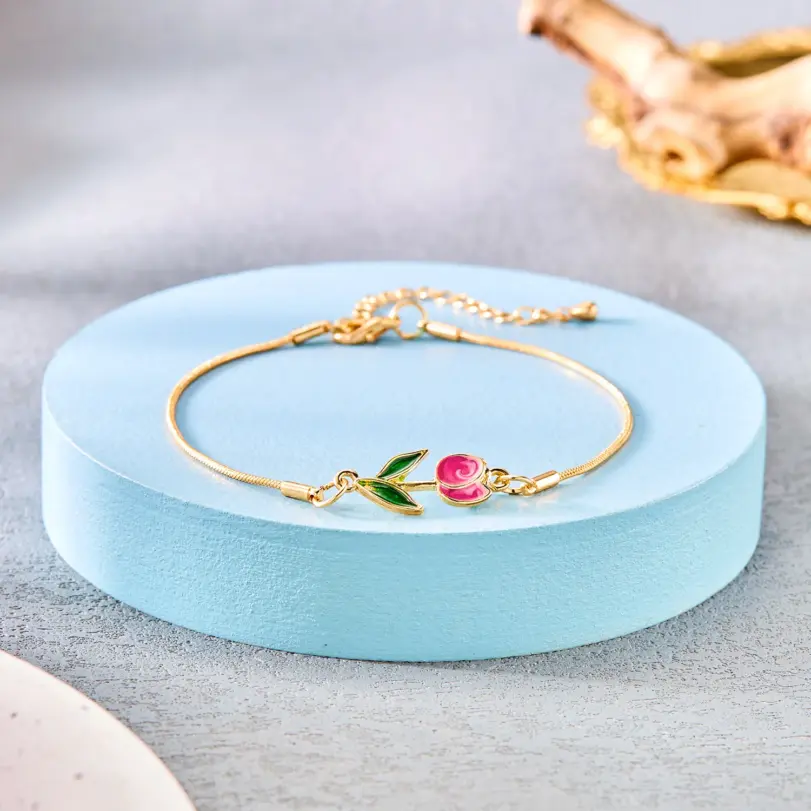 Anillos de flor de tulipán de circón rosa a la moda de lujo para mujer, anillo de dedo con apertura Floral brillante con temperamento, joyería de boda elegante 6