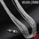 Collar plano de Plata de Ley 925 de 2MM, cadena para mujeres y hombres, joyería para fiesta y boda, regalo 4