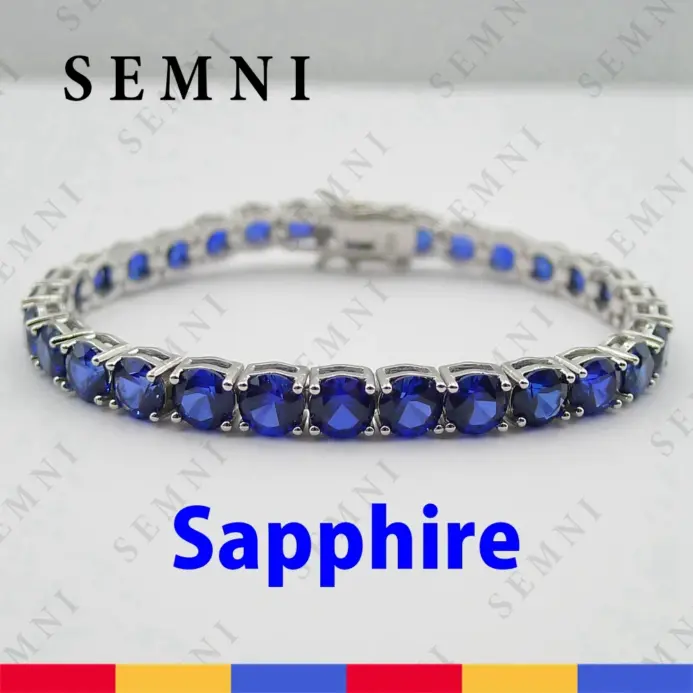 pulsera de tenis de rubí y zafiro de laboratorio de 5mm para mujer, joyería fina de plata de ley s925, regalo de fiesta de cumpleaños, zafiro rosa 1