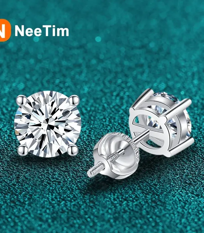 pendientes de moissanita de 2 quilates para mujer y hombre, aretes con rosca, plata maciza 925 con joyería chapada en oro blanco 1