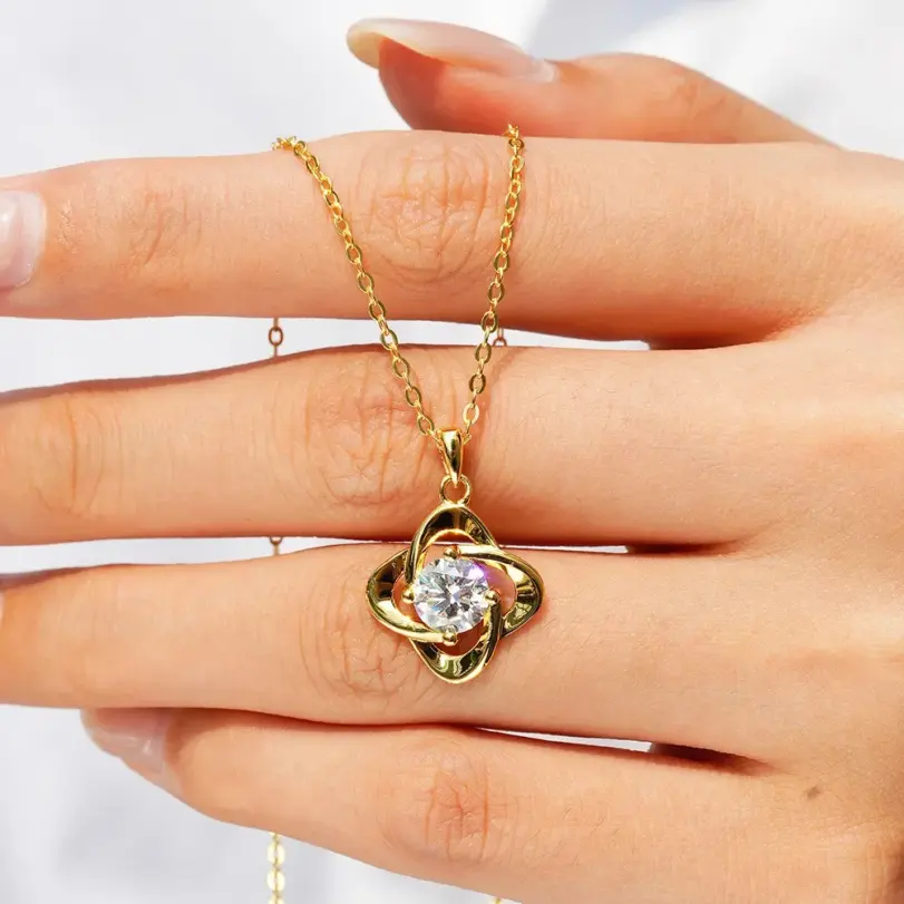 Collar con colgante de moissanita para mujer de oro 100% auténtico de lujo de 18 quilates 3