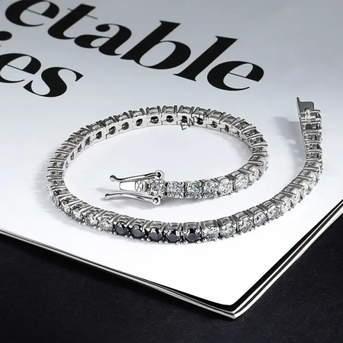 3mm 0.1CT Color degradado negro gris blanco Moissanite diamante pulsera de tenis para hombres mujeres Unisex 925 pulseras de eslabones de plata 2