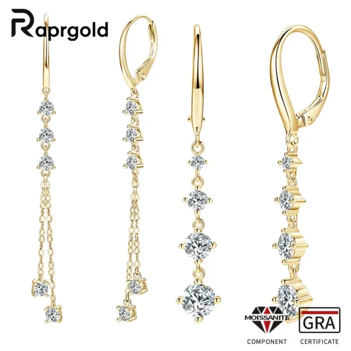 Pendientes de aro de cadena con borlas de moissanita con certificado GRA de RAPRGOLD para mujer, pendientes colgantes de Plata de Ley 925, regalos de joyería fina 1