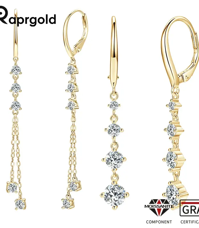 Pendientes de aro de cadena con borlas de moissanita con certificado GRA de RAPRGOLD para mujer, pendientes colgantes de Plata de Ley 925, regalos de joyería fina 1