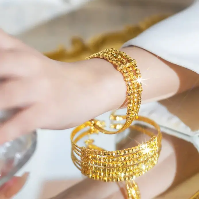 9999 Tienda de oro real de 24 quilates Pulsera de mujer del mismo estilo con tres círculos brillantes ajustable AU750 Regalo de cumpleaños Luxu de moda 2
