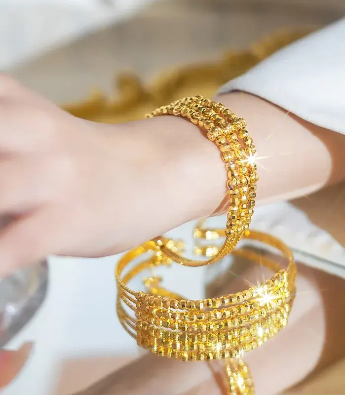 9999 Tienda de oro real de 24 quilates Pulsera de mujer del mismo estilo con tres círculos brillantes ajustable AU750 Regalo de cumpleaños Luxu de moda 2