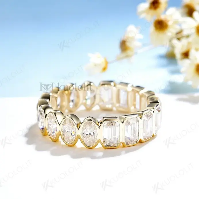 Anillos Kuololit de moissanita ovalados y esmeralda de 6,3 quilates para hombres y mujeres, anillo de plata de oro amarillo de 18 quilates, 14 quilates y 10 quilates para compromiso y boda 2