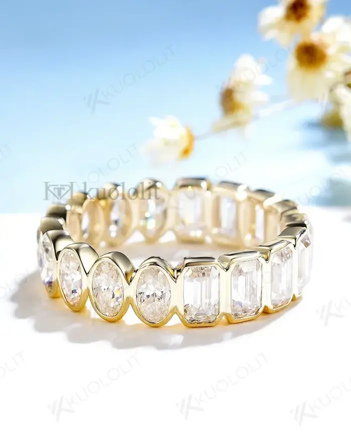 Anillos Kuololit de moissanita ovalados y esmeralda de 6,3 quilates para hombres y mujeres, anillo de plata de oro amarillo de 18 quilates, 14 quilates y 10 quilates para compromiso y boda 2