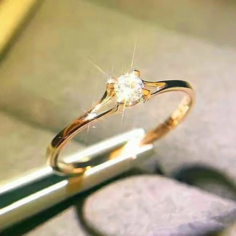 Huitan-anillos de boda minimalistas para mujer, con circonita cúbica de 4MM, accesorio Simple y elegante para dedo femenino, bandas de compromiso, joyería 1
