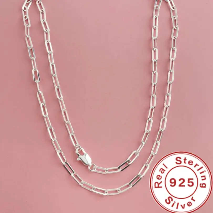 45-60cm, venta al por mayor, Plata de Ley 925, collar con Clip de papel de 3mm de ancho para niños, niñas y mujeres, joyería fina para fiesta de boda 1