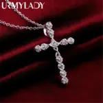 Collar de cristal de Plata de Ley 925 de 45cm, dijes de boda para mujer, joyería de moda noble, cruz clásica, bonito regalo 1