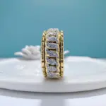 100% de lujo de oro auténtico de 18k para mujer, marca de moda hip-hop, anillo de diamante giratorio, diseño de cadena cubana, anillo de moissanita 1