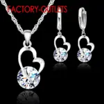 Conjuntos de joyería nupcial de Plata de Ley 925, joyería de moda, forma de corazón romántico, cristal redondo, aniversario de compromiso para mujeres y niñas 1