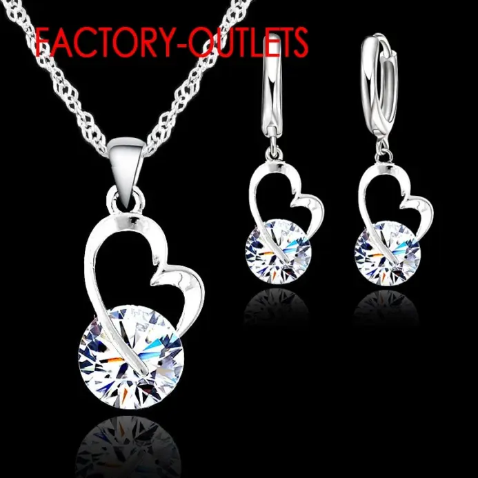 Conjuntos de joyería nupcial de Plata de Ley 925, joyería de moda, forma de corazón romántico, cristal redondo, aniversario de compromiso para mujeres y niñas 1