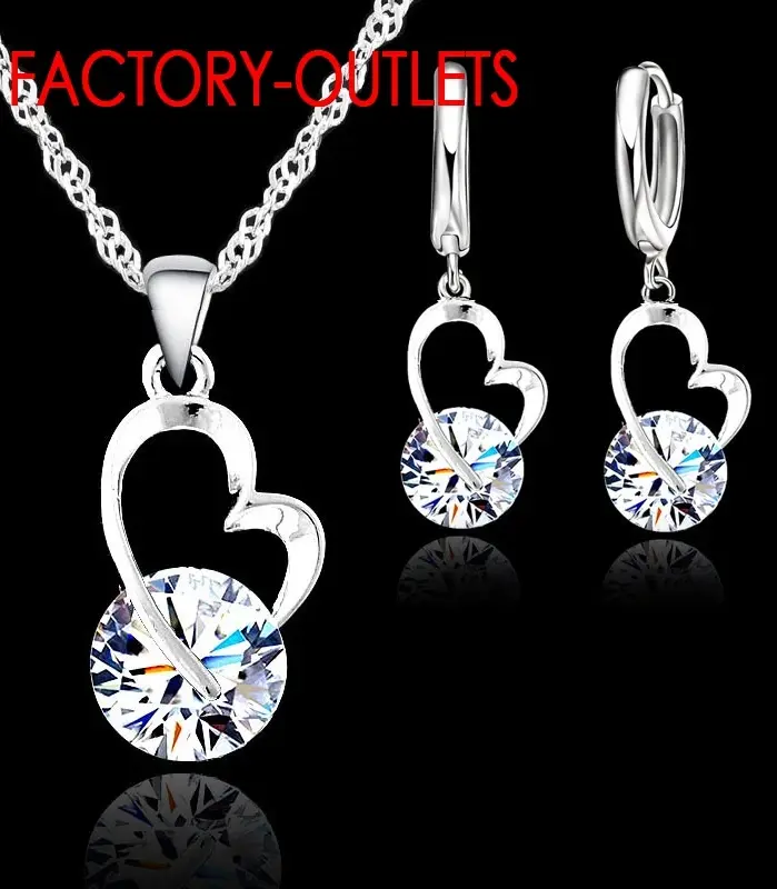 Conjuntos de joyería nupcial de Plata de Ley 925, joyería de moda, forma de corazón romántico, cristal redondo, aniversario de compromiso para mujeres y niñas 1