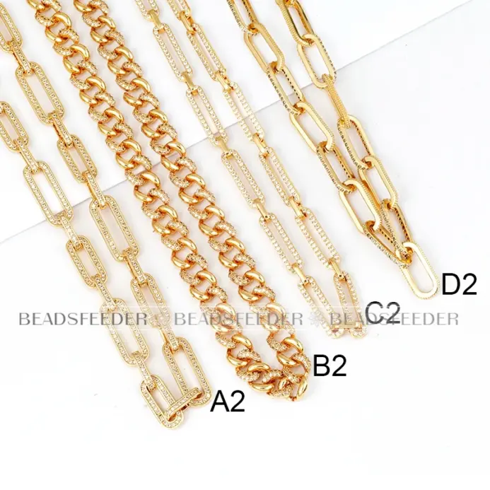 Cadena CZ, cadena con clip de papel gigante, semiacabado para pulsera y collar Micro pavimentado, para suministros de abalorios, 1 metro de longitud R10 2
