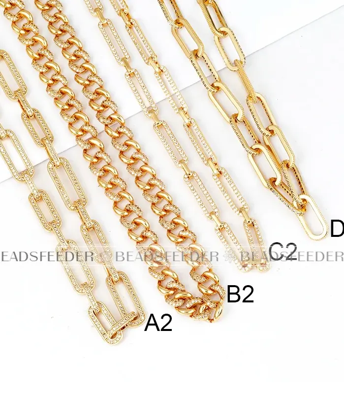 Cadena CZ, cadena con clip de papel gigante, semiacabado para pulsera y collar Micro pavimentado, para suministros de abalorios, 1 metro de longitud R10 2