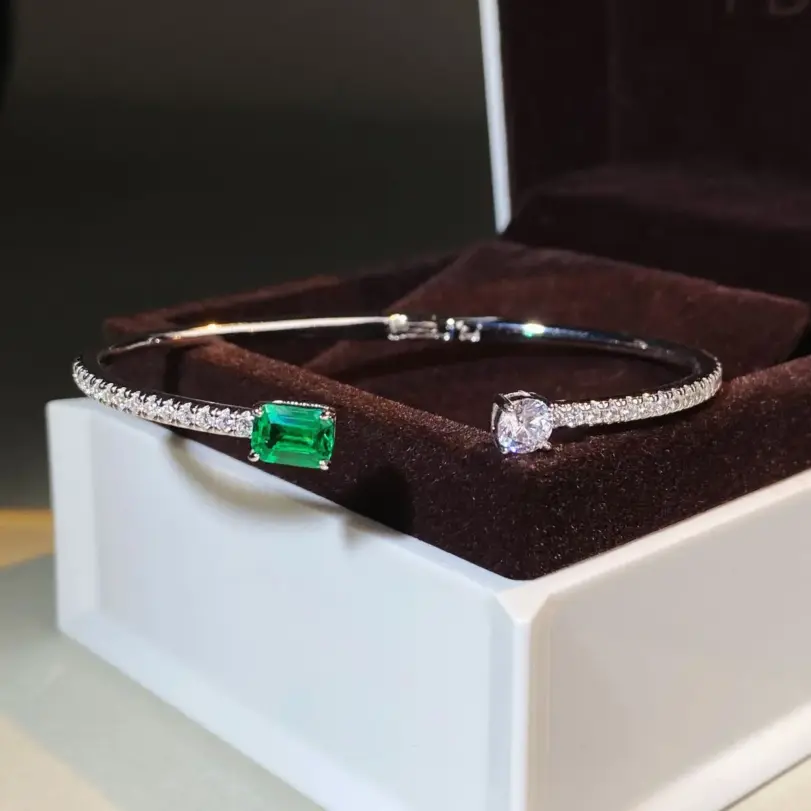 Pulsera de plata de ley 925 con esmeralda, ajustable, simple, exquisita, de alta calidad, para mujer 3
