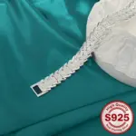 Nueva pulsera ancha de Plata de Ley 925 Original para mujer, joyería de diseñador a la moda, accesorios para fiesta y boda 3
