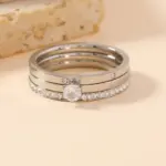 Anillo de acero inoxidable de lujo para mujer, conjunto de tres piezas de circón, accesorio clásico de moda para dedo, joyería, regalos femeninos al por mayor 5