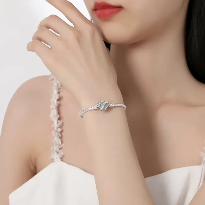 Pulseras de plata de ley 925 originales, brazaletes con Clip de corazón de amor, cuentas, cadenas de serpiente para mujer, joyería de lujo DIY de oro rosa 2