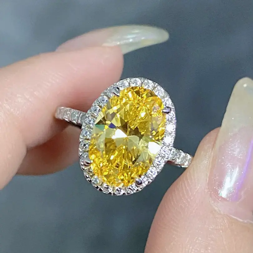 5CT 9*11mm anillo de Halo de diamante de alto carbono de corte ovalado para mujer 100% Plata 925 brillante compromiso boda banda joyería fina 5