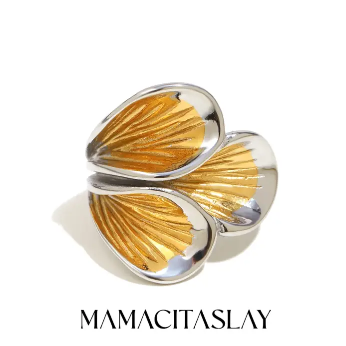 316L Acero inoxidable dos tonos pétalo anillo fiesta joyería impermeable mujer elegante 18K chapado en oro anillo regalo 2025 1