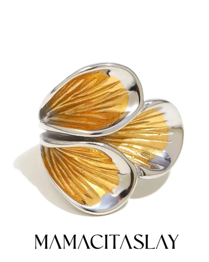 316L Acero inoxidable dos tonos pétalo anillo fiesta joyería impermeable mujer elegante 18K chapado en oro anillo regalo 2025 1