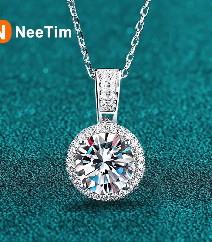NeeTim-collar de moissanita de 2 quilates para mujer, 100% plata esterlina S925 con chapado en oro blanco, joyería de diamantes de laboratorio, colgante de boda 1