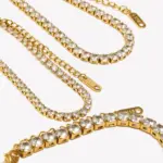 Pulsera de cadena de circón resistente al agua sin deslustre pulseras de mano de acero inoxidable 316L para mujer joyería chapada en oro de 18 quilates 2