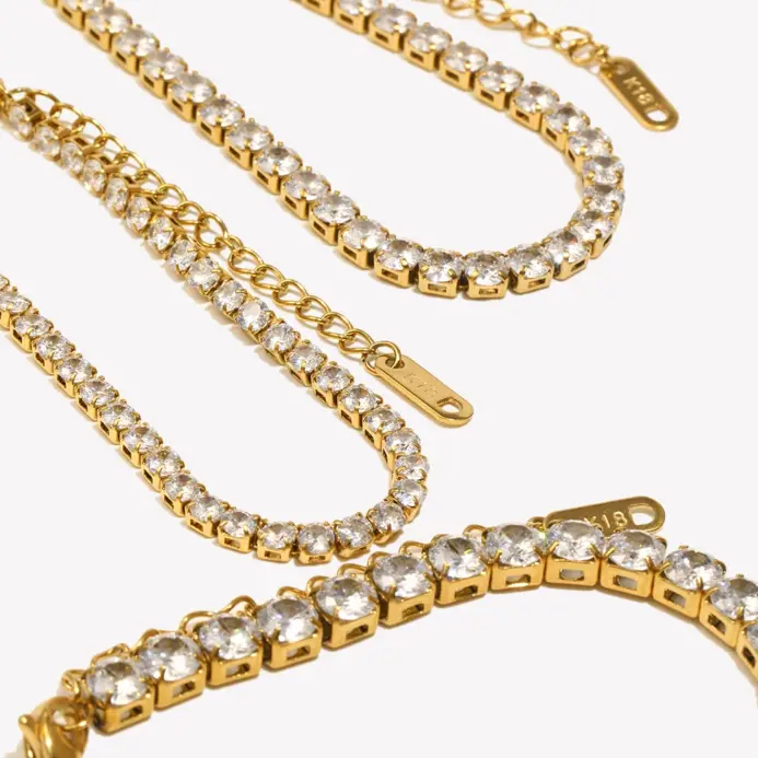 Pulsera de cadena de circón resistente al agua sin deslustre pulseras de mano de acero inoxidable 316L para mujer joyería chapada en oro de 18 quilates 2