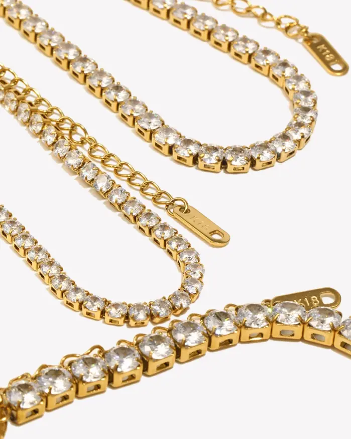 Pulsera de cadena de circón resistente al agua sin deslustre pulseras de mano de acero inoxidable 316L para mujer joyería chapada en oro de 18 quilates 2