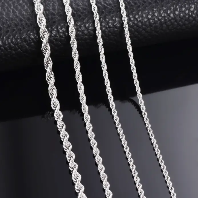 1 pieza de Plata de Ley 925 ancho 2mm/3mm/4mm cuerda cadena collar/pulsera para hombres mujeres hombre collar de cadena de moda 2