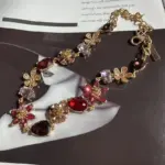 Moda europea americana, collar de circonita de cristal colorido con forma de lágrima brillante de lujo, cadena de clavícula para fiesta y boda 3