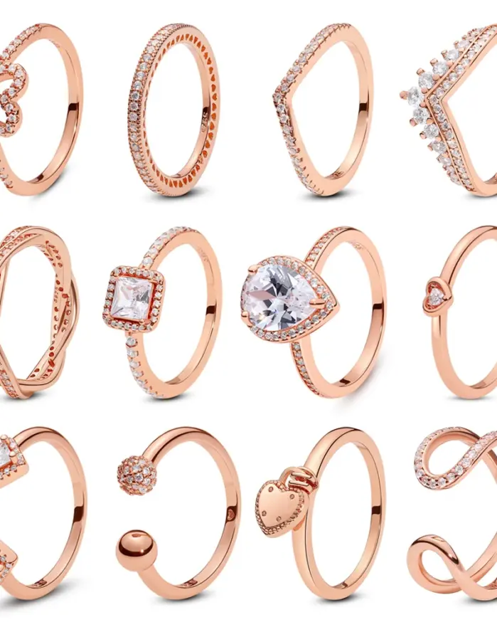 Anillos de plata de ley 925 para mujer, joyería de lujo con cristales de oro rosa, Original, infinito, corazón, compromiso, boda, regalo 1