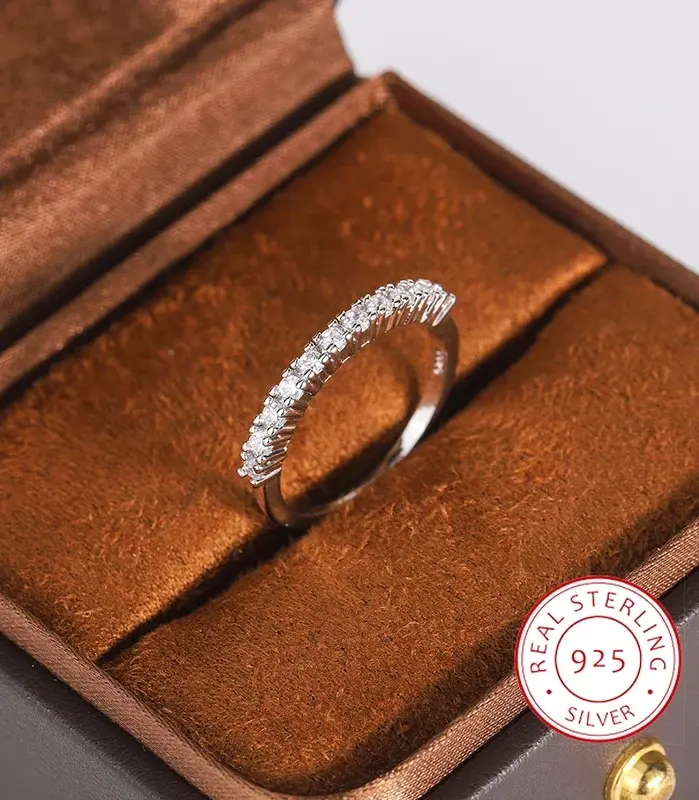 Anillo chapado en plata 925 para mujer, anillo de circón AAAA brillante Simple, joyería de plata de moda, regalo de aniversario, anillo nupcial 1