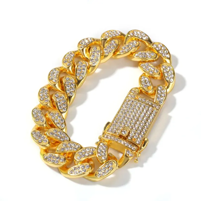 Pulsera de collar de cadena cubana Miami para hombre con diamantes completos de 20mm de oro puro 9999 de lujo 24K 5